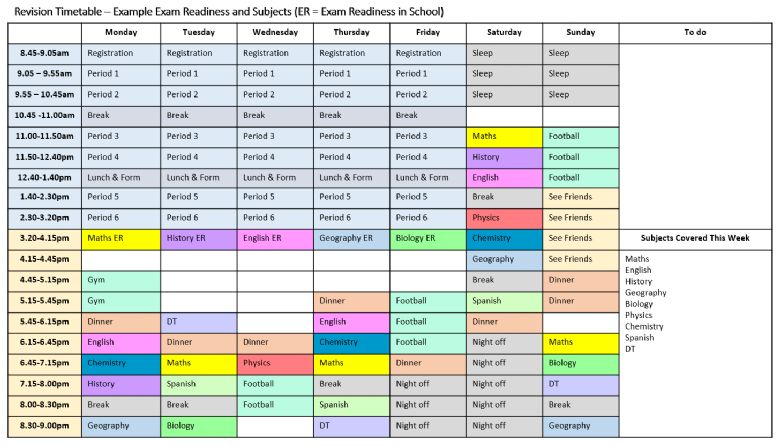 The Mosslands School Revision Timetables